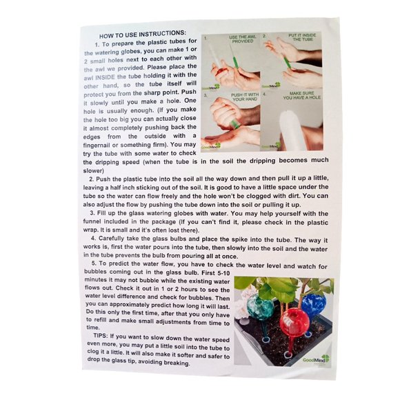 Globes - Aqua Plant Watering Globes Large 4pc Set  Self Watering Insert Spikes - Picture 6 of 8